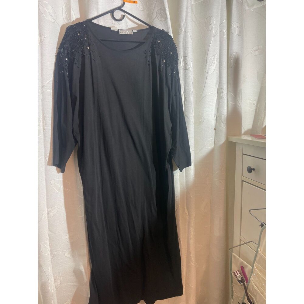 Vintage 90's Anne Tijan Embellished Beaded Black Tunic Dress